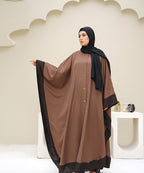 Straight-Cut Button-Down Farshi Flowy Cut Abaya With Hijab Brown