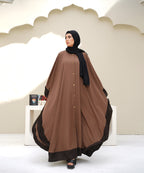 Straight-Cut Button-Down Farshi Flowy Cut Abaya With Hijab Brown