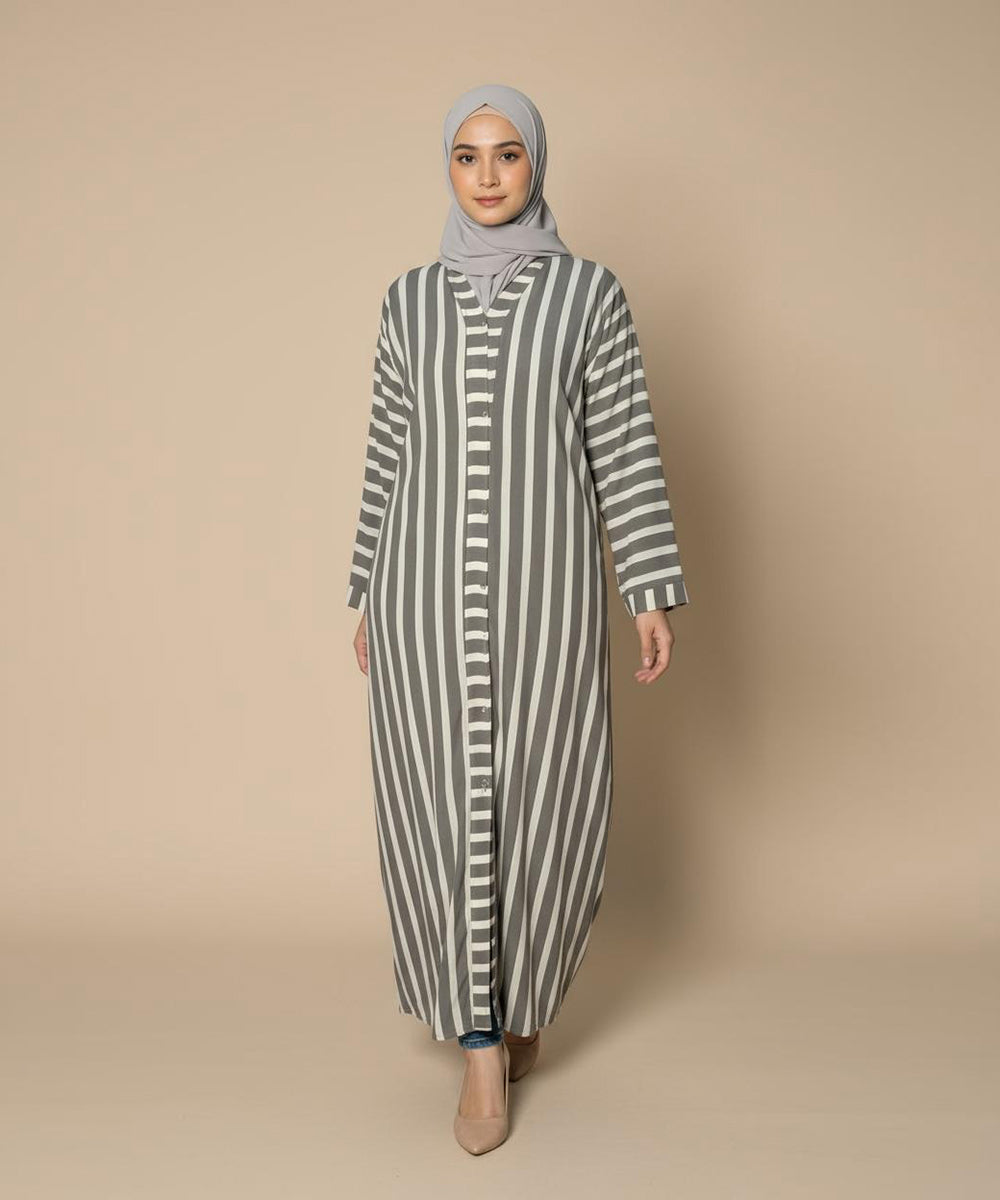 Stylish Vertical Striped Design in Elegant Grey & Off-White Tone