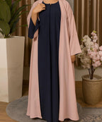 Two-Tone Modest Abaya Deep Navy Inner with Soft Blush-Pink Outer With stoller