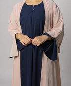 Two-Tone Modest Abaya Deep Navy Inner with Soft Blush-Pink Outer With stoller
