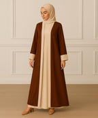 Two Tone Abaya Inner Upper and Hijab Brown & Beige