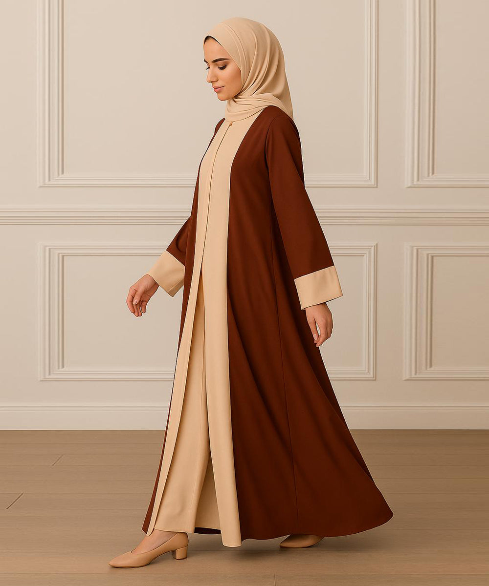 Two Tone Abaya Inner Upper and Hijab Brown & Beige