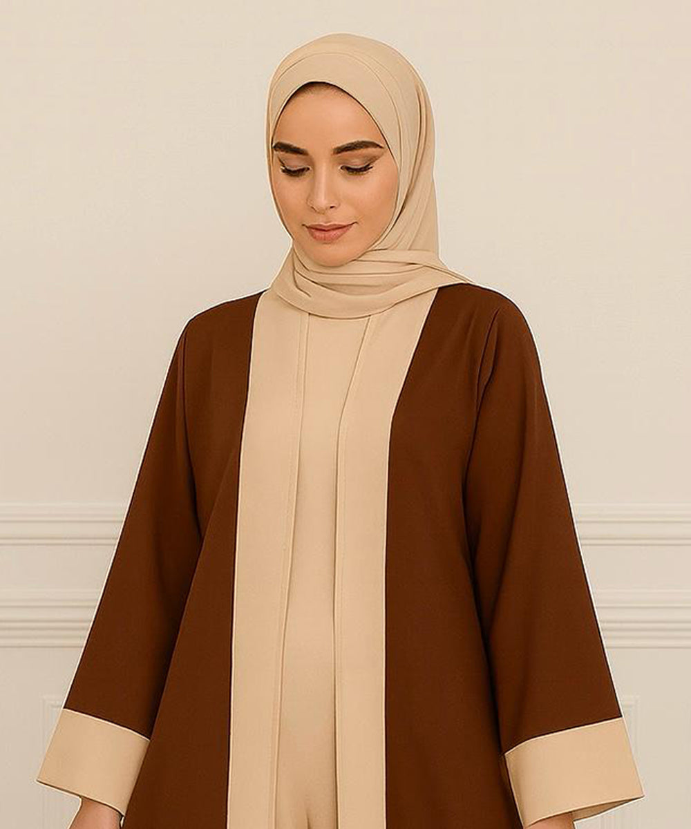 Two Tone Abaya Inner Upper and Hijab Brown & Beige