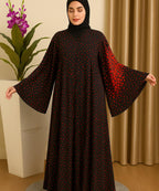Umbrella Style Black Base with Red Dotted Print & Floral Patterned Sleeves