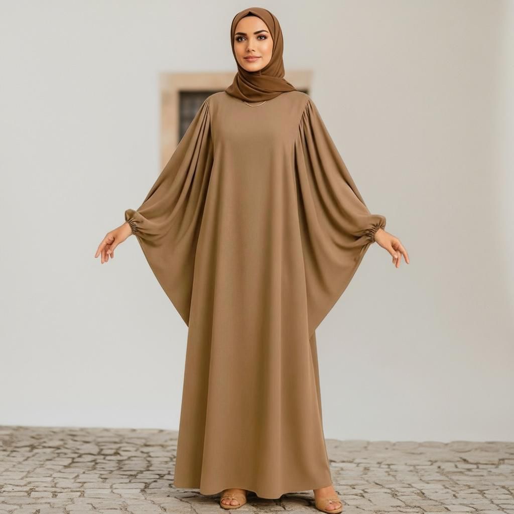 Versatile A Cut Abaya With Hijab Taupe/Brown Shade