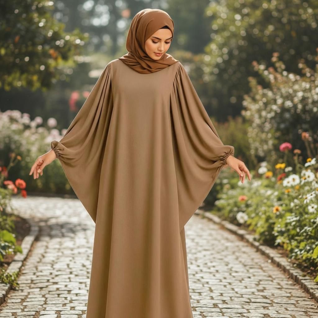 Versatile A Cut Abaya With Hijab Taupe/Brown Shade