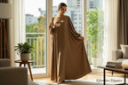 Versatile A Cut Abaya With Hijab Taupe/Brown Shade