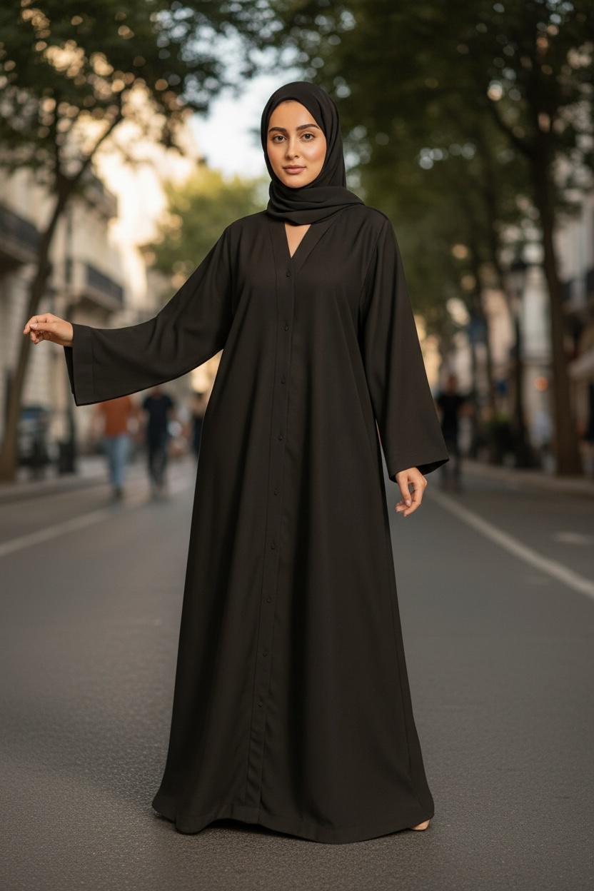 Elegant Black Front Open Abaya