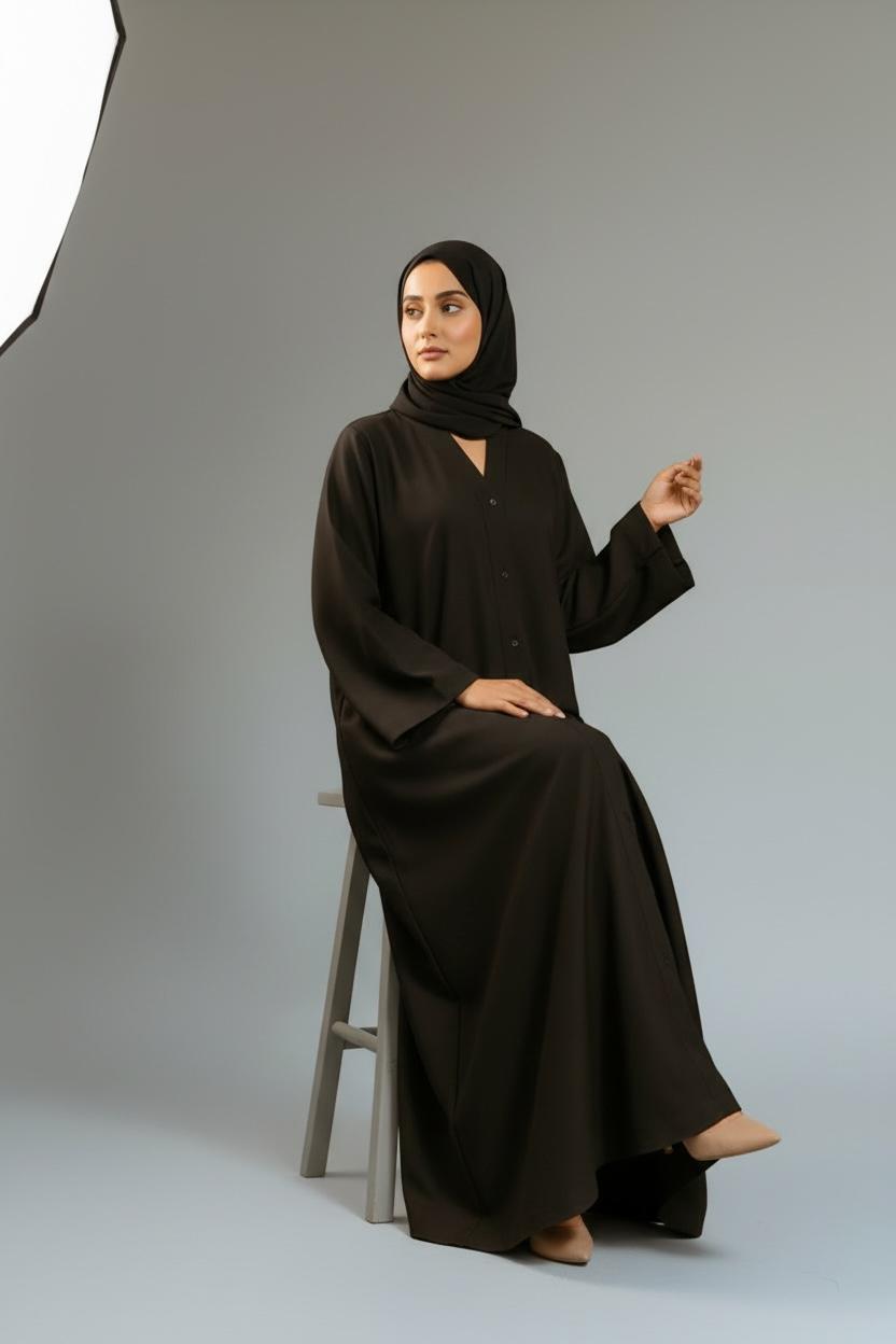 Elegant Black Front Open Abaya